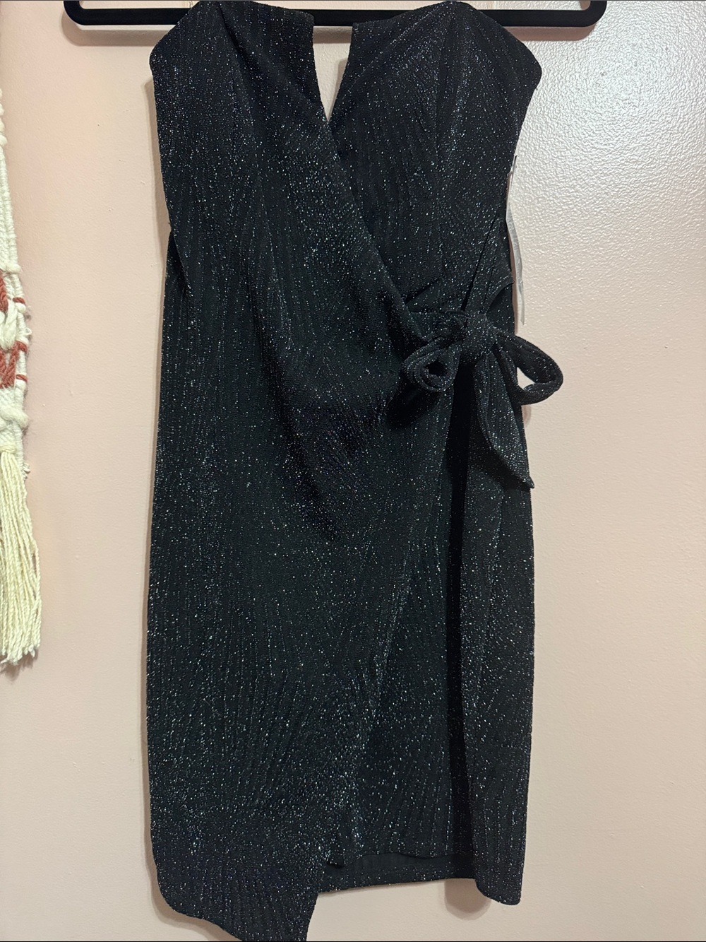 Trixxi Black Sparkle Strapless Wrap Dress with Side Tie